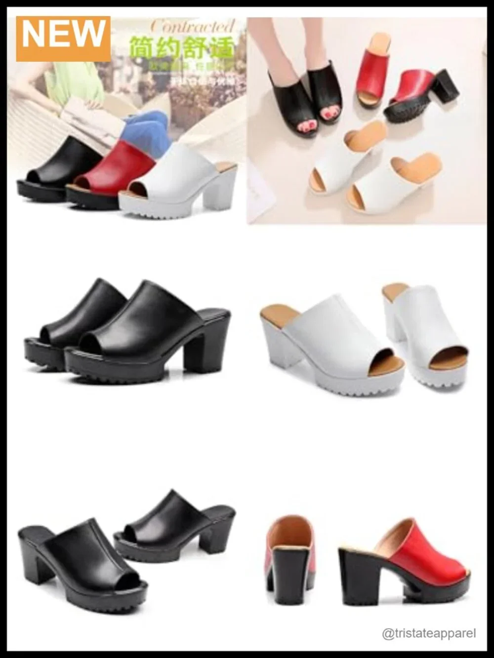 Faux Leather Platform Block Heel Slide Sandals Peep Toe Party Dress Shoes